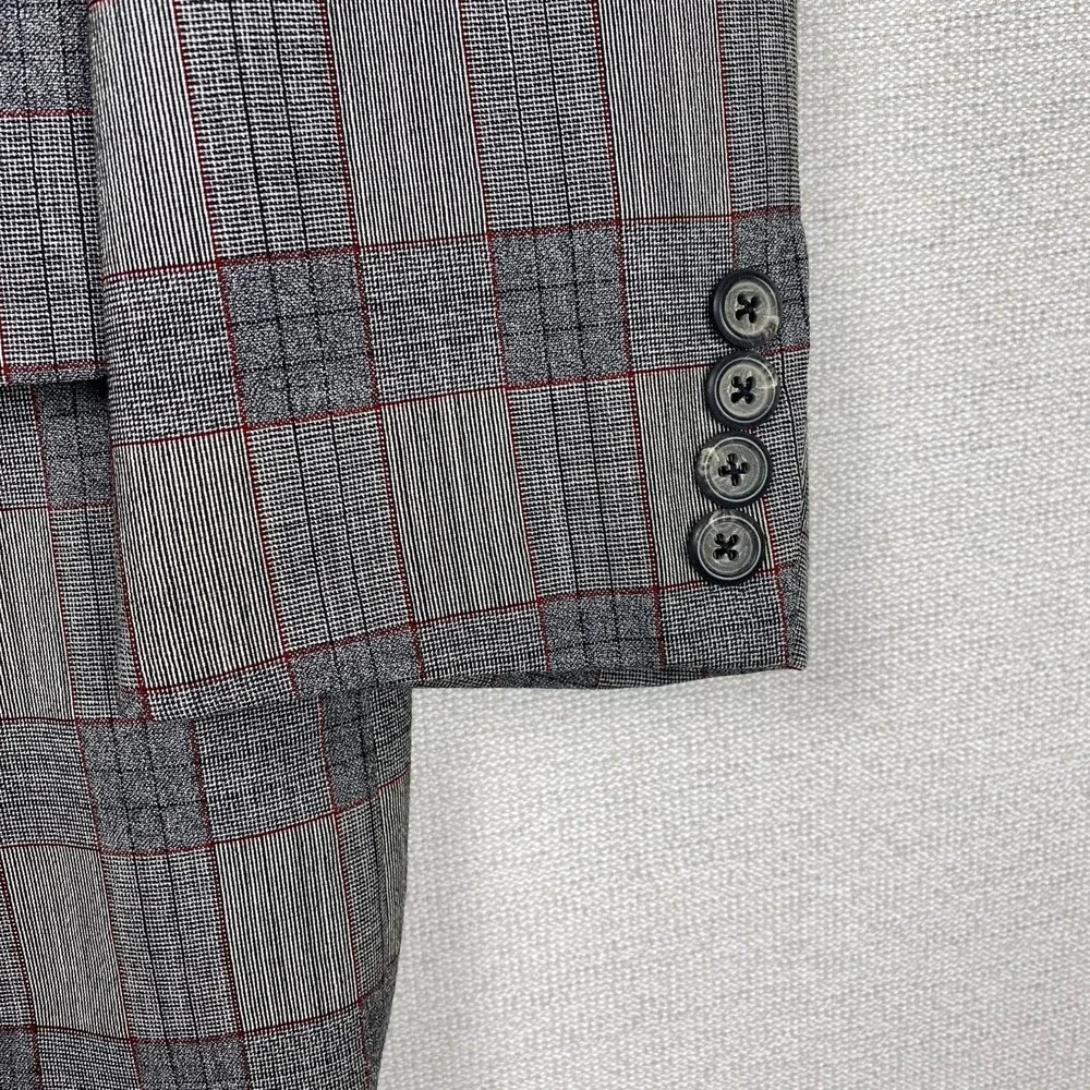 Vtg Bespoke 2 Piece Suit Mens 36R Gray Windowpane Plaid Dandy Heritage Ivy